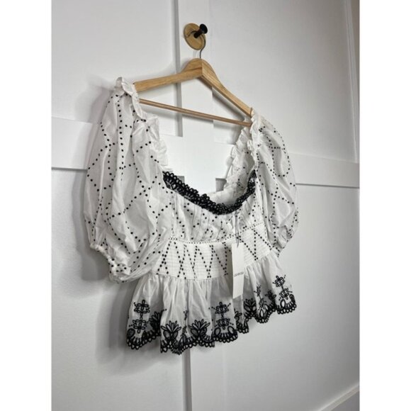 NWT Lug Von Siga Embroidered Scallop Sienna Top Off White and Black Size: 8 - Picture 3 of 8
